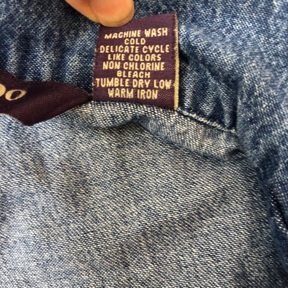 Vintage Denim Button-Up Shirt Embroidered Floral Hem Short Sleeves Size 22W  3X - Picture 11 of 11